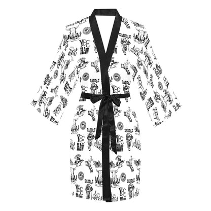 Baha Ranch Cowboy Print Western Satin Kimono Robe