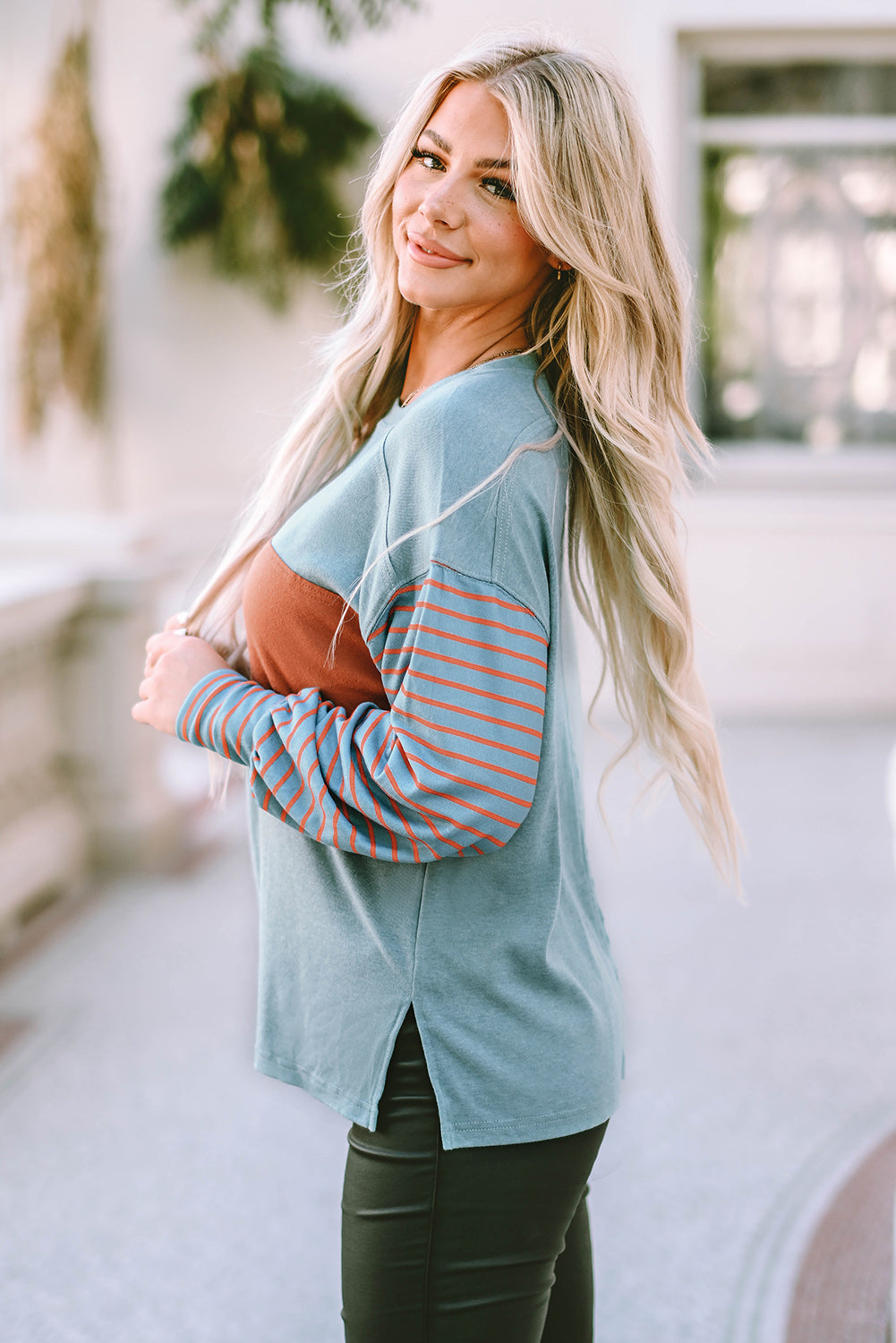 Threaded Pear Emma Striped Bishop Sleeve Top
