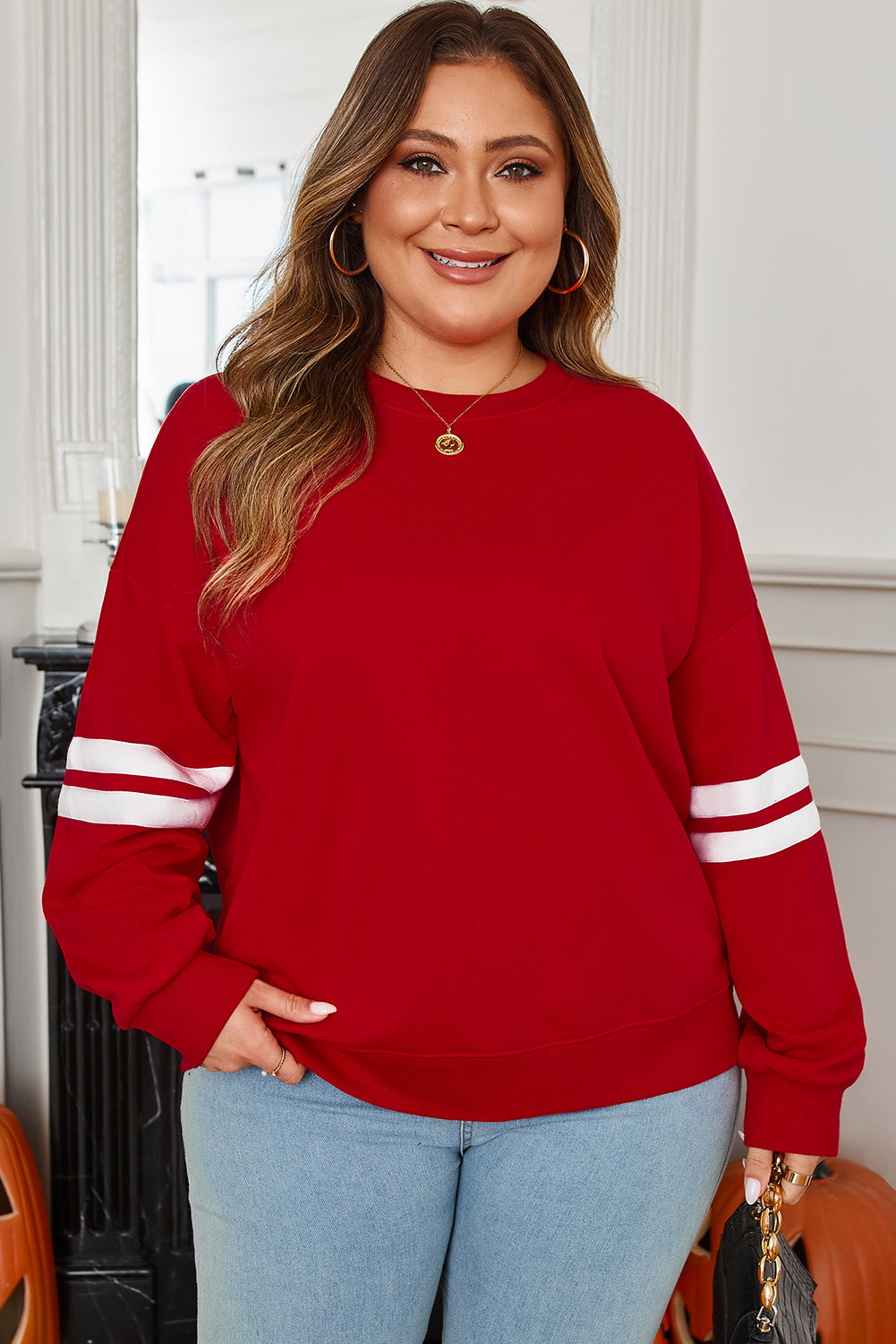 Threaded Pear Sophia Varsity Striped Detail Sweatshirt