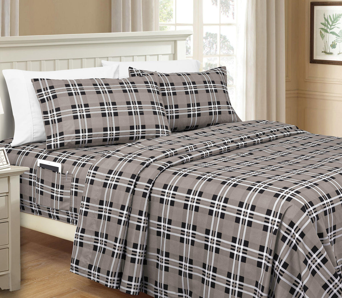 Elegant Comfort 6-Piece Plaid Pattern Bed Sheet Set - Soft as a Hotel Premium Quality