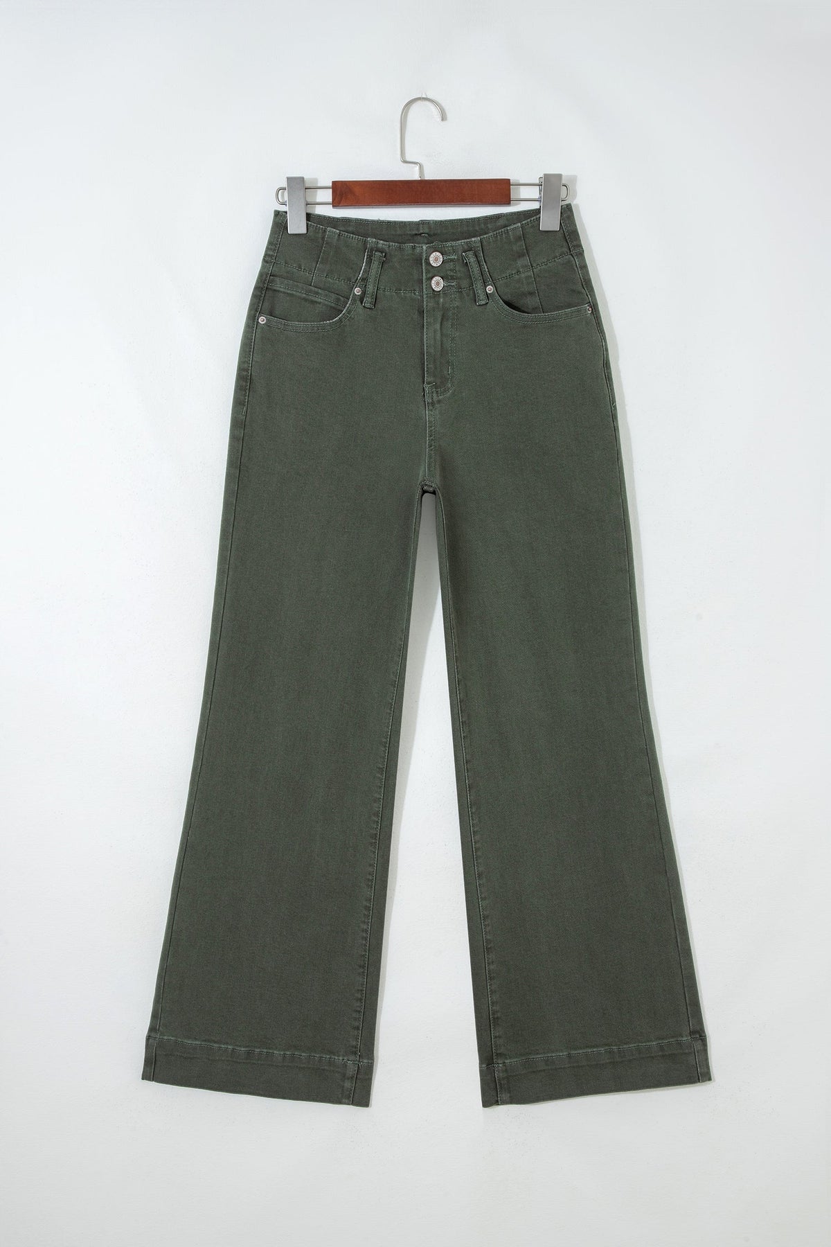 Brooke 2-Button High Waist Flared Bottom Jeans - Olive
