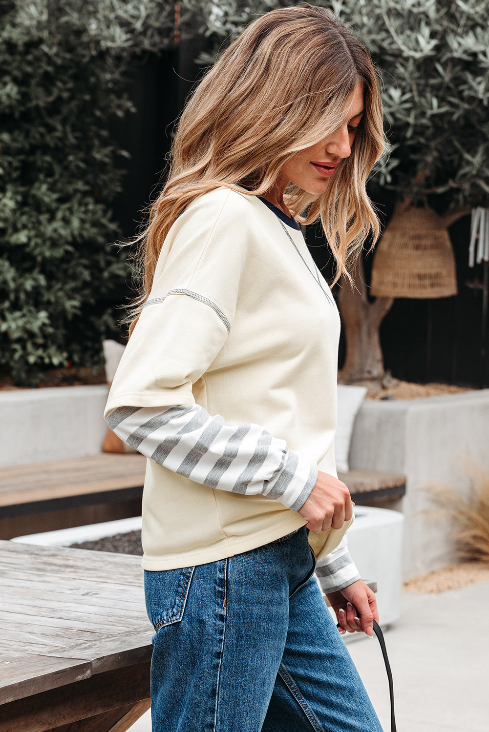 Threaded Pear Ashley Striped Long Sleeve Two-in-one Top