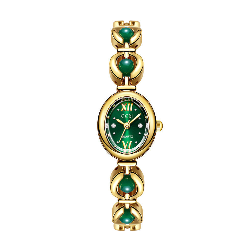 GEDI National Style Emerald Bracelet Watch | Luxury Shell Pearl Women’s Quartz Watch | Niche High-Grade Green Dial Watch | Exquisite Light Luxury Jewelry Watch for Women