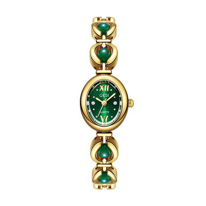 GEDI National Style Emerald Bracelet Watch | Luxury Shell Pearl Women’s Quartz Watch | Niche High-Grade Green Dial Watch | Exquisite Light Luxury Jewelry Watch for Women