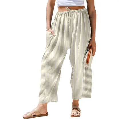 Drawstring Striped Wide Leg Pants With Side Pockets