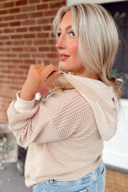 Threaded Pear River Waffle Hooded Long Sleeve Top