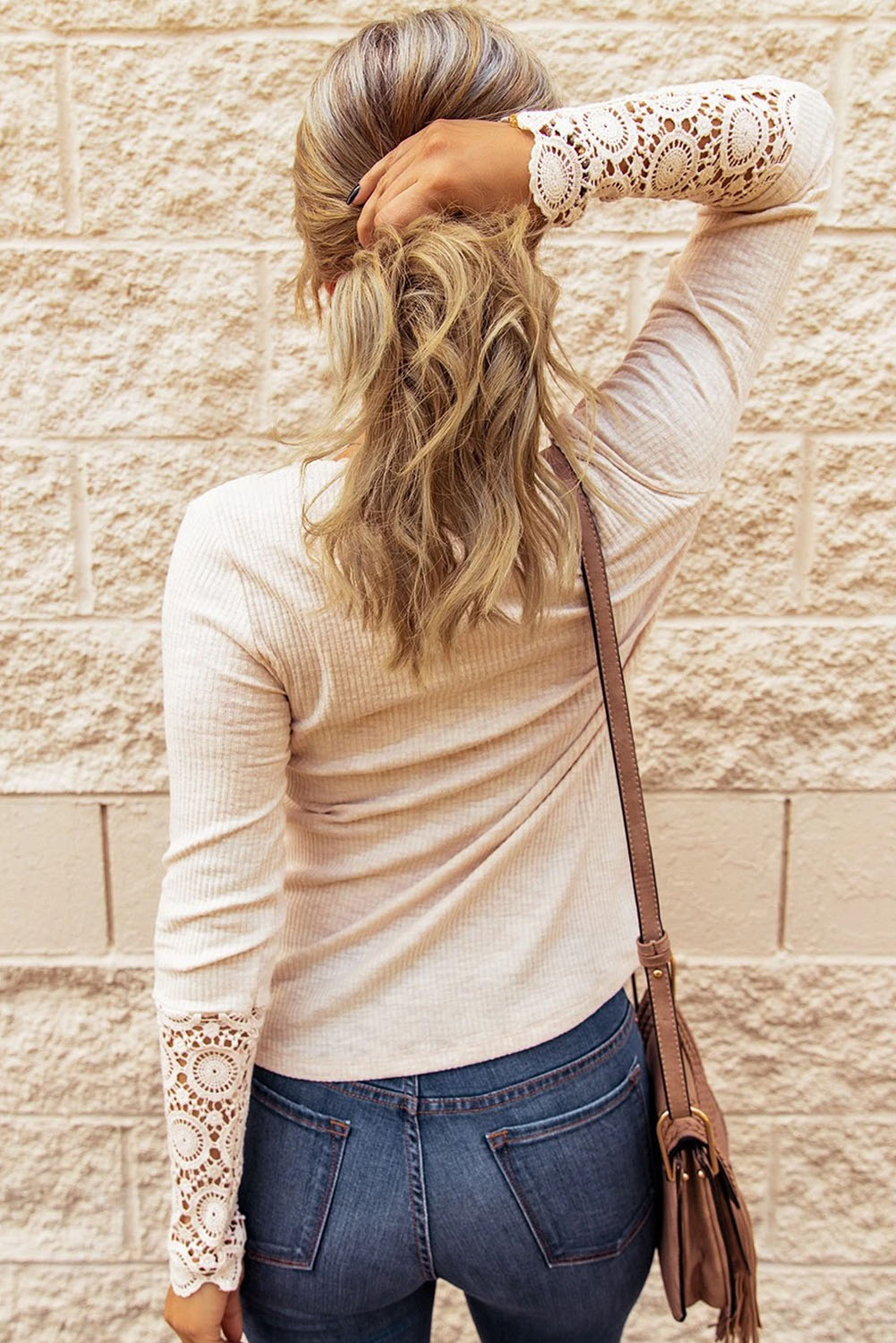 Threaded Pear Denver Lace Hem Sleeve Top
