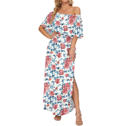 Women's Off Shoulder Floral Maxi Dress with Pockets & Slit