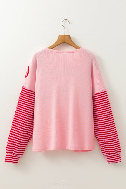 Threaded Pear Emi Striped Sleeve Textured Top