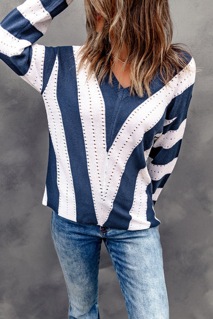 Threaded Pear Eleanor Striped Colorblock Knitted Sweater