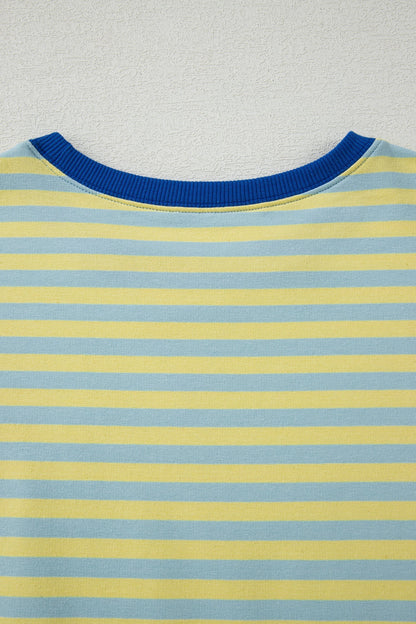 Elsa Stripe Drop Shoulder Boxy Casual Terry Short Set - Yellow