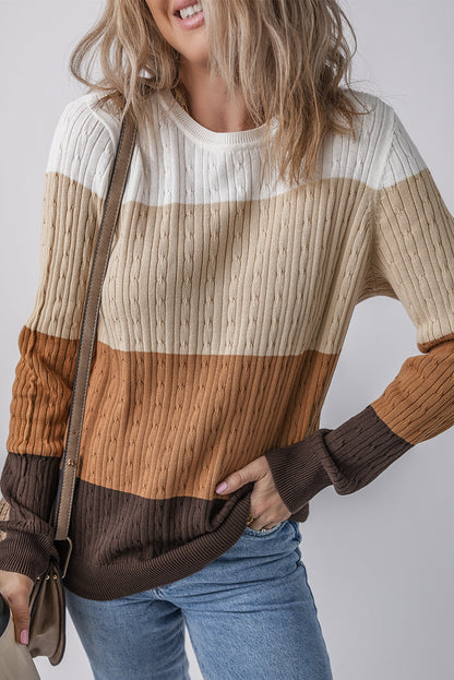 Threaded Pear Madison Colorblock Cable Knit Sweater