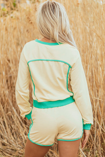 Threaded Pear Wren Long Sleeve Pullover and Drawstring Shorts Outfit