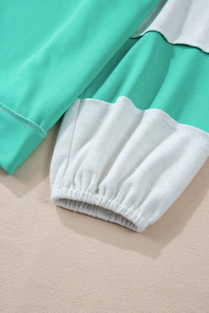 Threaded Pear Aruba Blue Colorblock Patchwork Cross Seam Plus Sweatshirt