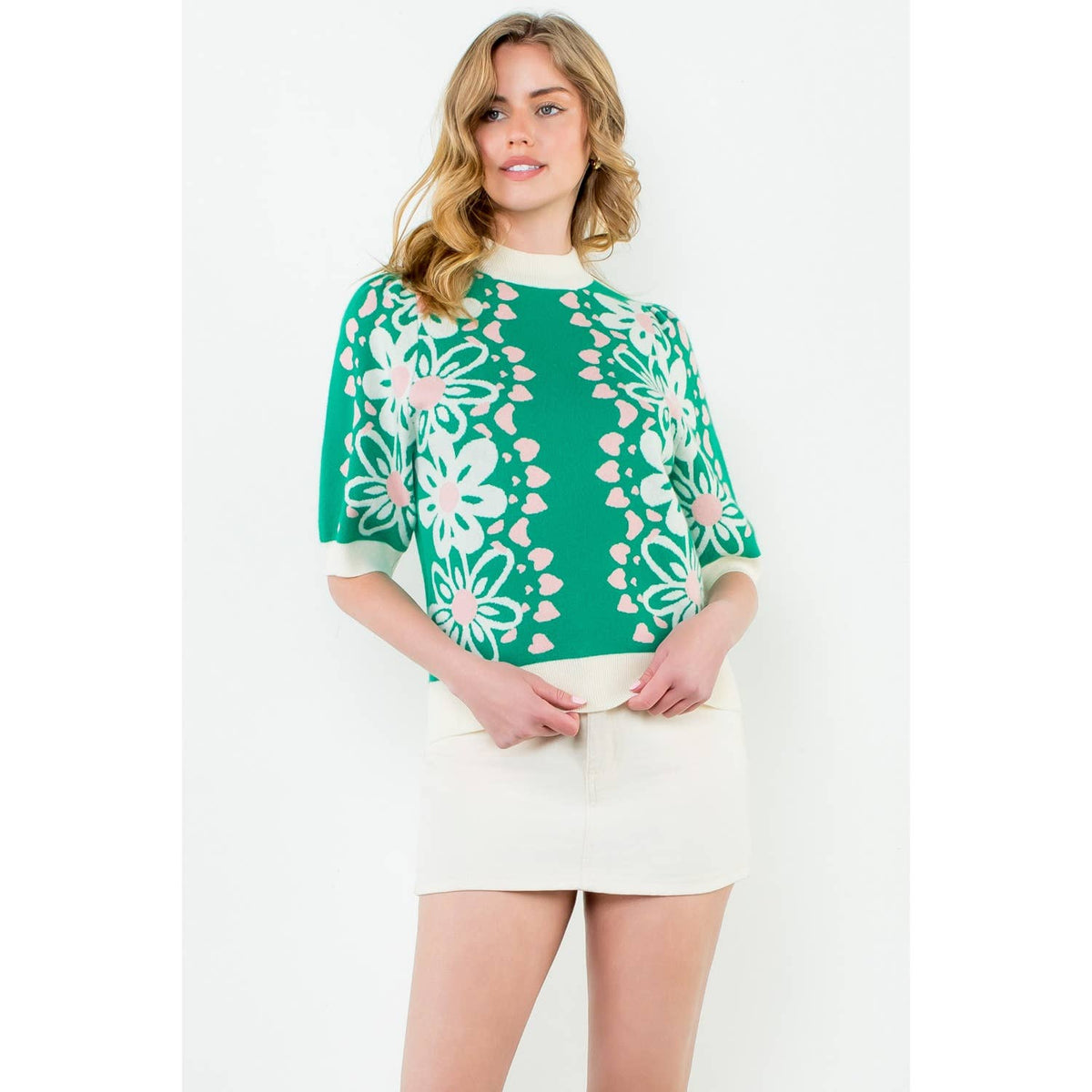 Brynn - Flower Knit Sweater Top