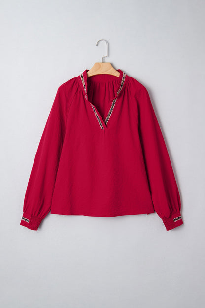 Threaded Pear Eve Jacquard Print Textured Blouse