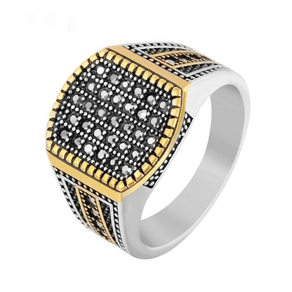 Men’s Vintage Titanium Diamond-Studded Ring | European & American Style Band | Luxury Rugged Wedding & Statement Ring | High-Durability Titanium Steel Jewelry
