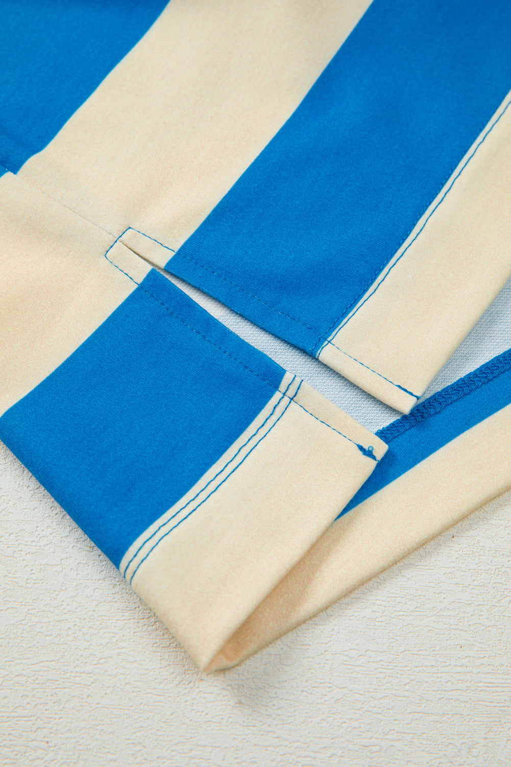 Threaded Pear Blue Stripe Floral Color Block Drop Shoulder Plus Size Pullover Top