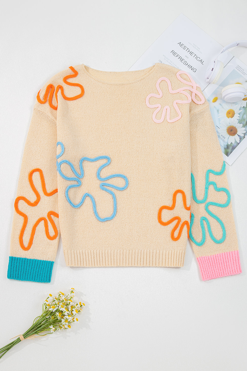 Threaded Pear Destiny Colorblock Cuffed Loose Sweater