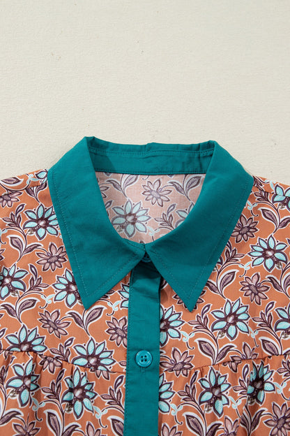 Threaded Pear Alia Floral Contrast Collared Shirt