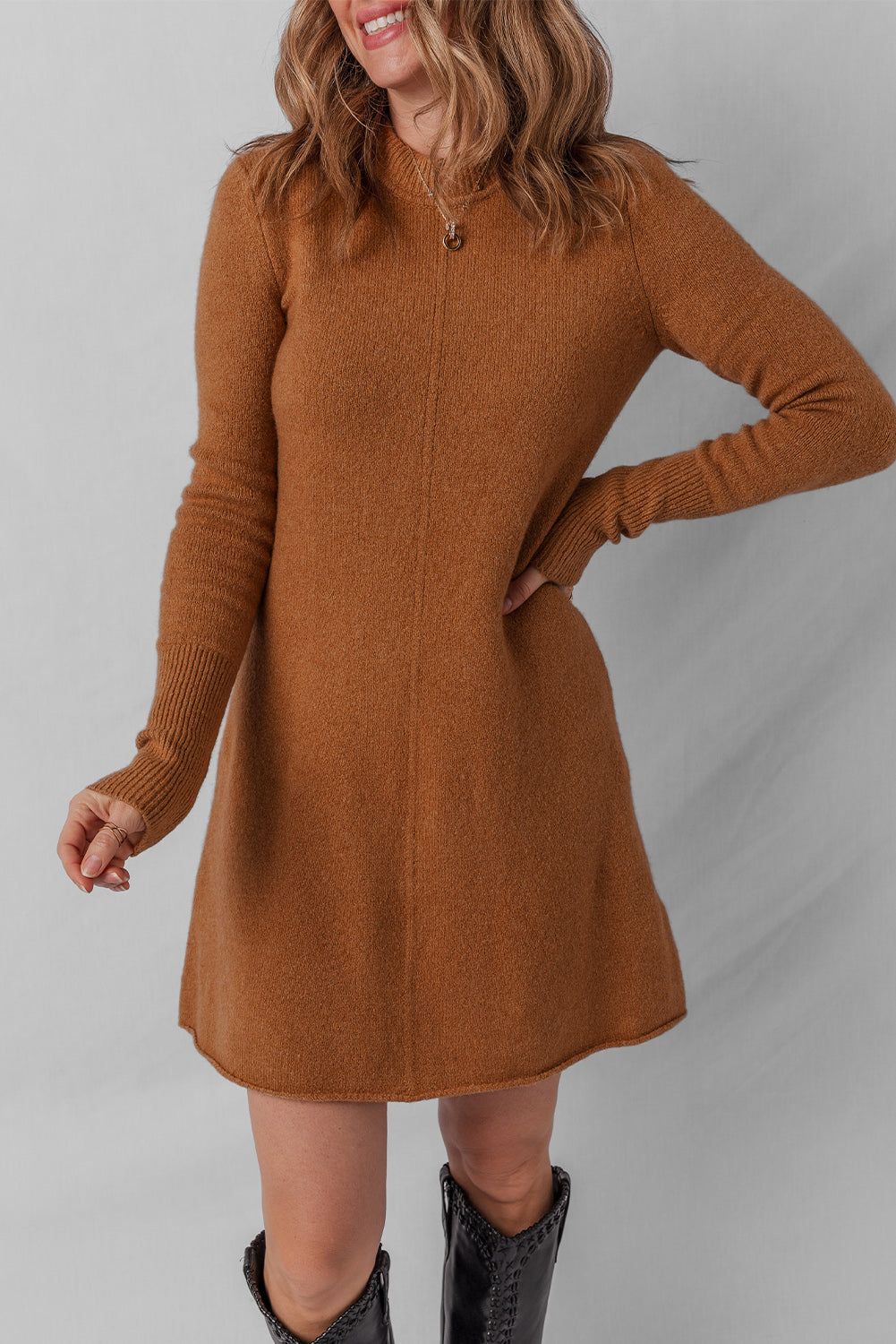 Threaded Pear Madeline Ribbed Mini Sweater Dress