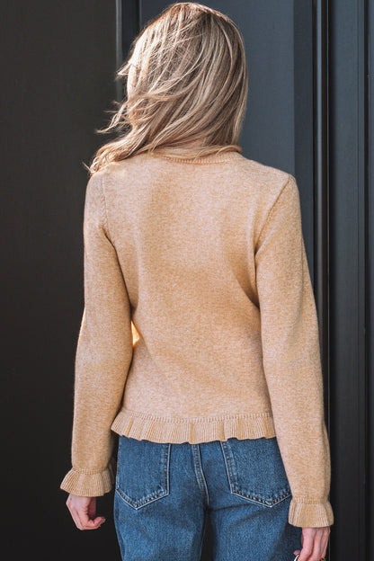 Threaded Pear Yamileth Oatmeal Ruffle Trim Sweater