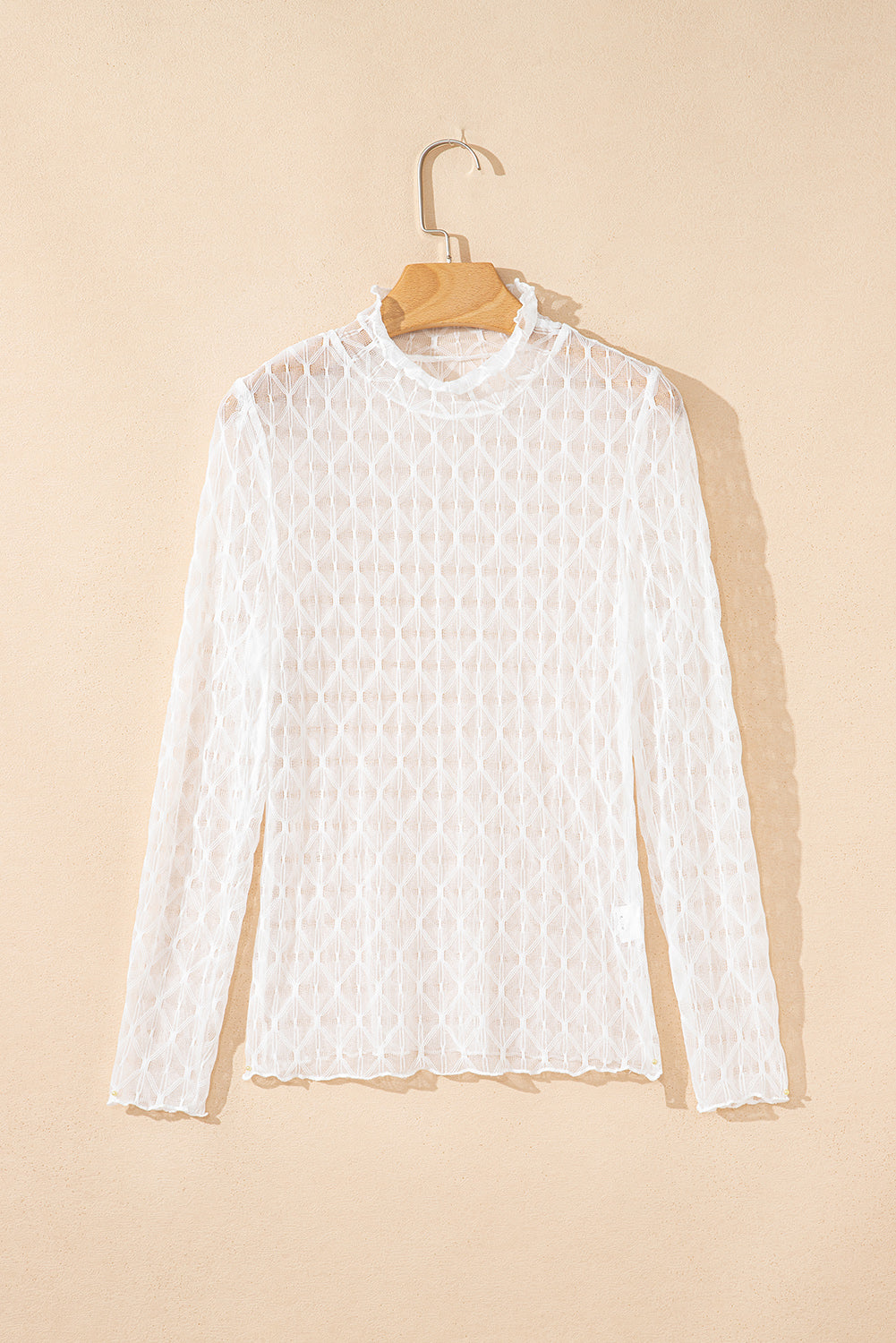 Threaded Pear Ruth Sheer Mesh Patterned Lettuce Trim Top