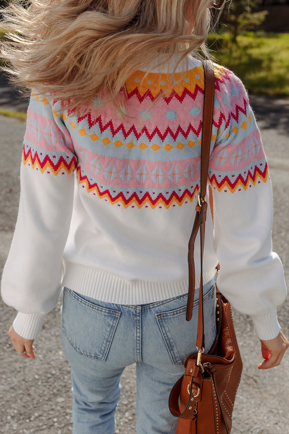 Threaded Pear Avery Print Drop Shoulder Sweater