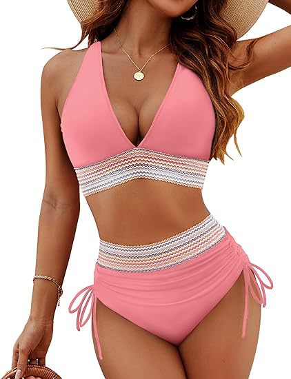 Fashion Womens High Waist Bikini Set Two Piece Swimsuit Solid Color