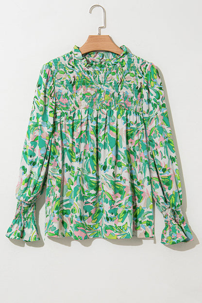 Threaded Pear Milena Sleeve Shirred Mock Blouse