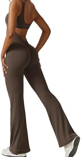 Women’s Sleeveless Flare Yoga Jumpsuit | Full-Body Fitness Bodysuit with Flared Legs | Elegant Backless Workout One-Piece | Trendy High-Stretch Athleisure Yoga Set | 2026 Modern Studio-to-Street Jumpsuit