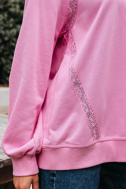 Threaded Pear Lilah Lace Patched Raglan Sleeve Loose Fit Sweatshirt