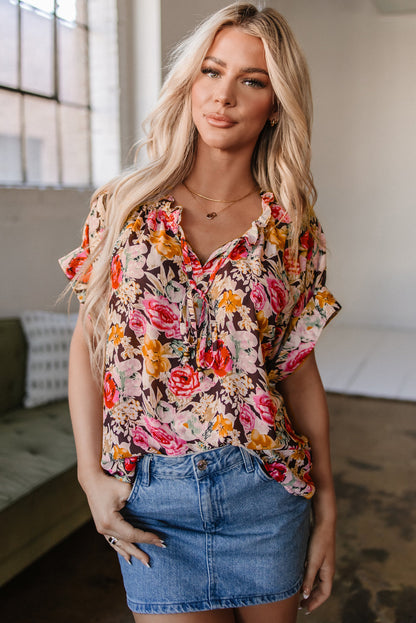 Threaded Pear Rhea Floral Crew Neck Blouse