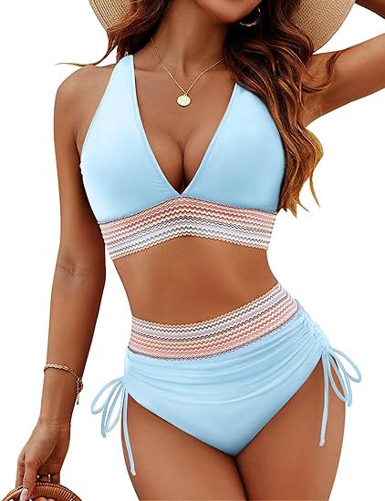 Fashion Womens High Waist Bikini Set Two Piece Swimsuit Solid Color