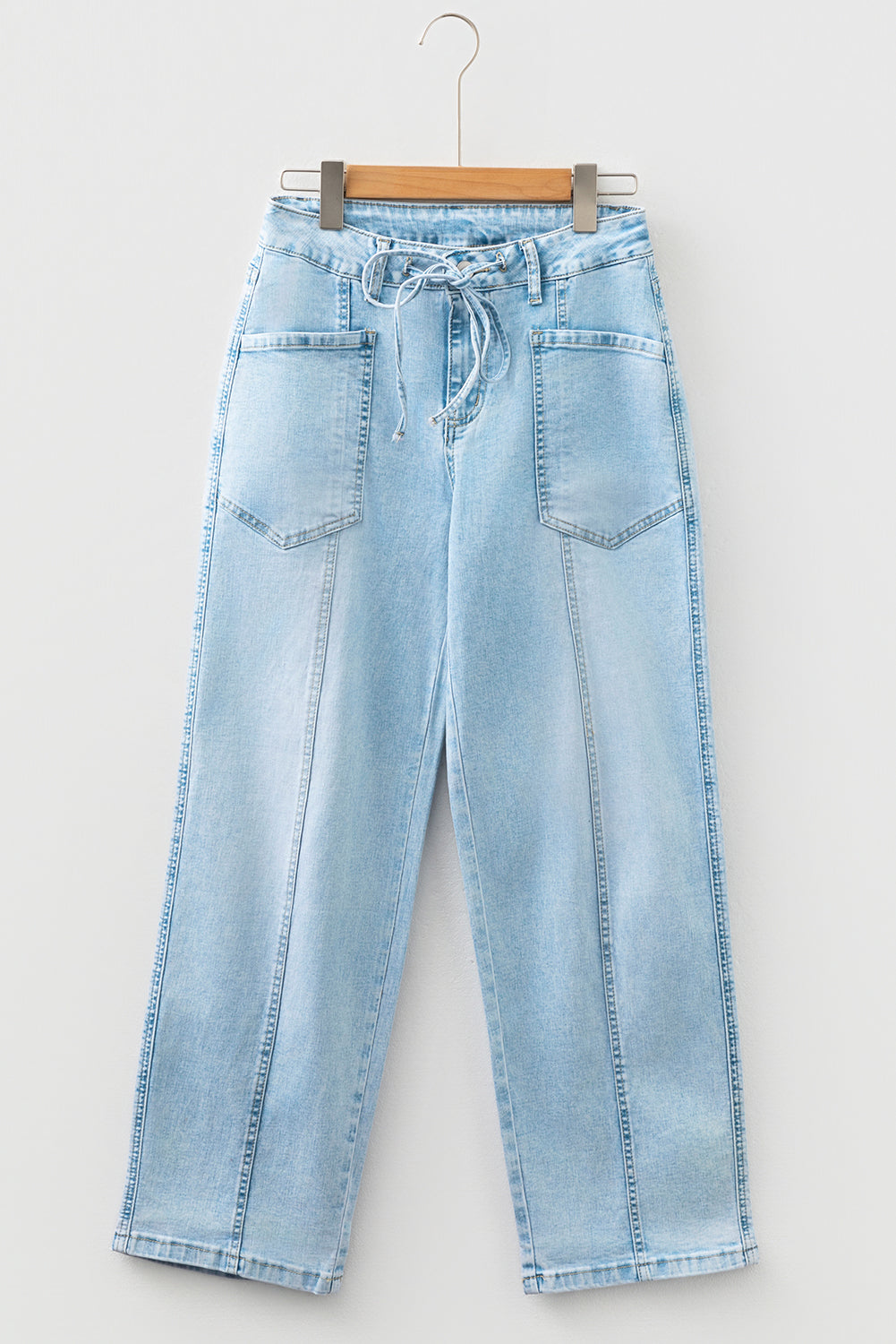 Threaded Pear Ivory Detail Drawstring Barrel Jeans