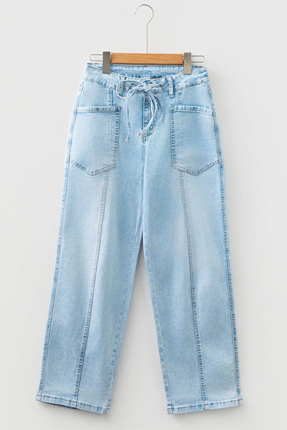 Threaded Pear Ivory Detail Drawstring Barrel Jeans
