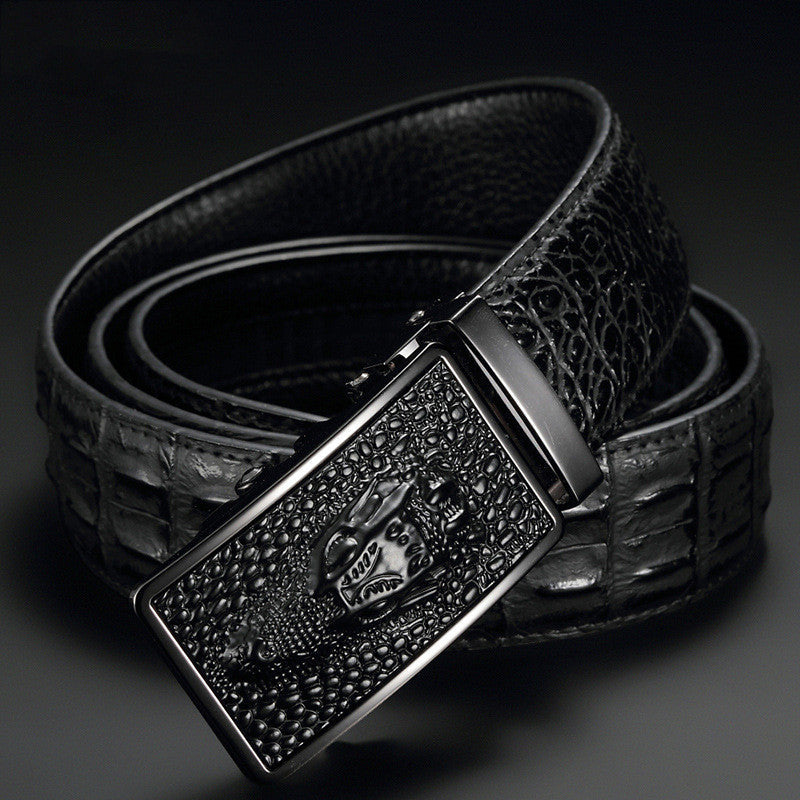 Men’s Luxury Genuine Cowhide Leather Belt | High-Sense Automatic Buckle Executive Waistband | Trendy Minimalist Sleek Ratchet Belt | Luxury-Label Statuesque Radiant Accessory | 2026 High-Fashion Emerald-Luxe Essential