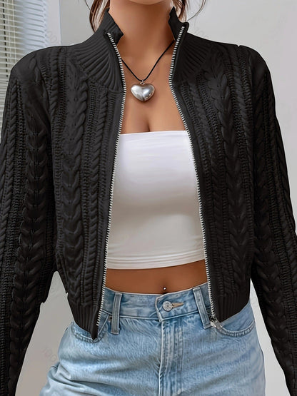 Zipper knitted cardigan sweater for women