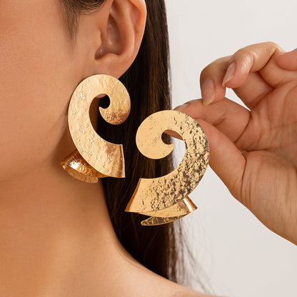Personalized Geometric Trendy Female Irregular Earrings Double Fold Fan shaped Metal Earrings