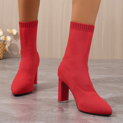 Women’s Chunky-Heeled Knitted Suede Ankle Boots