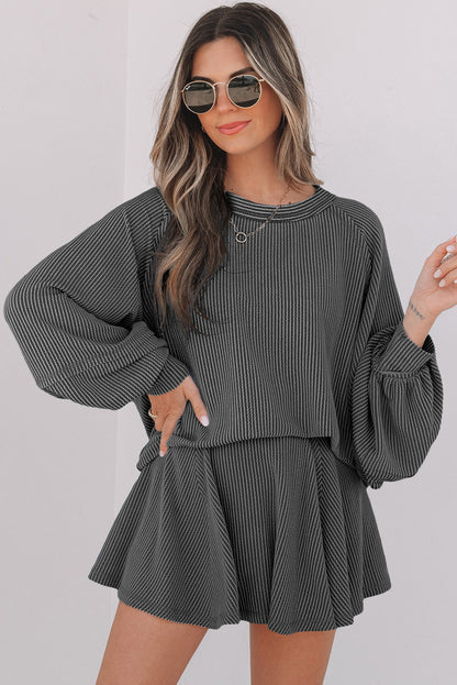 Threaded Pear Scarlett Corded Lantern Sleeve Top
