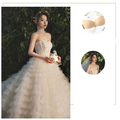 Women’s Temperament Fashion Large Trailing Dress | Elegant Breasted Evening Gown | Sophisticated High-Sense Party Dress with Train | Formal Red Carpet Gala Outfit | 2026 Luxury Occasion Wear