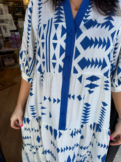 ✨Women's Button V Neck Geometric Print Dress