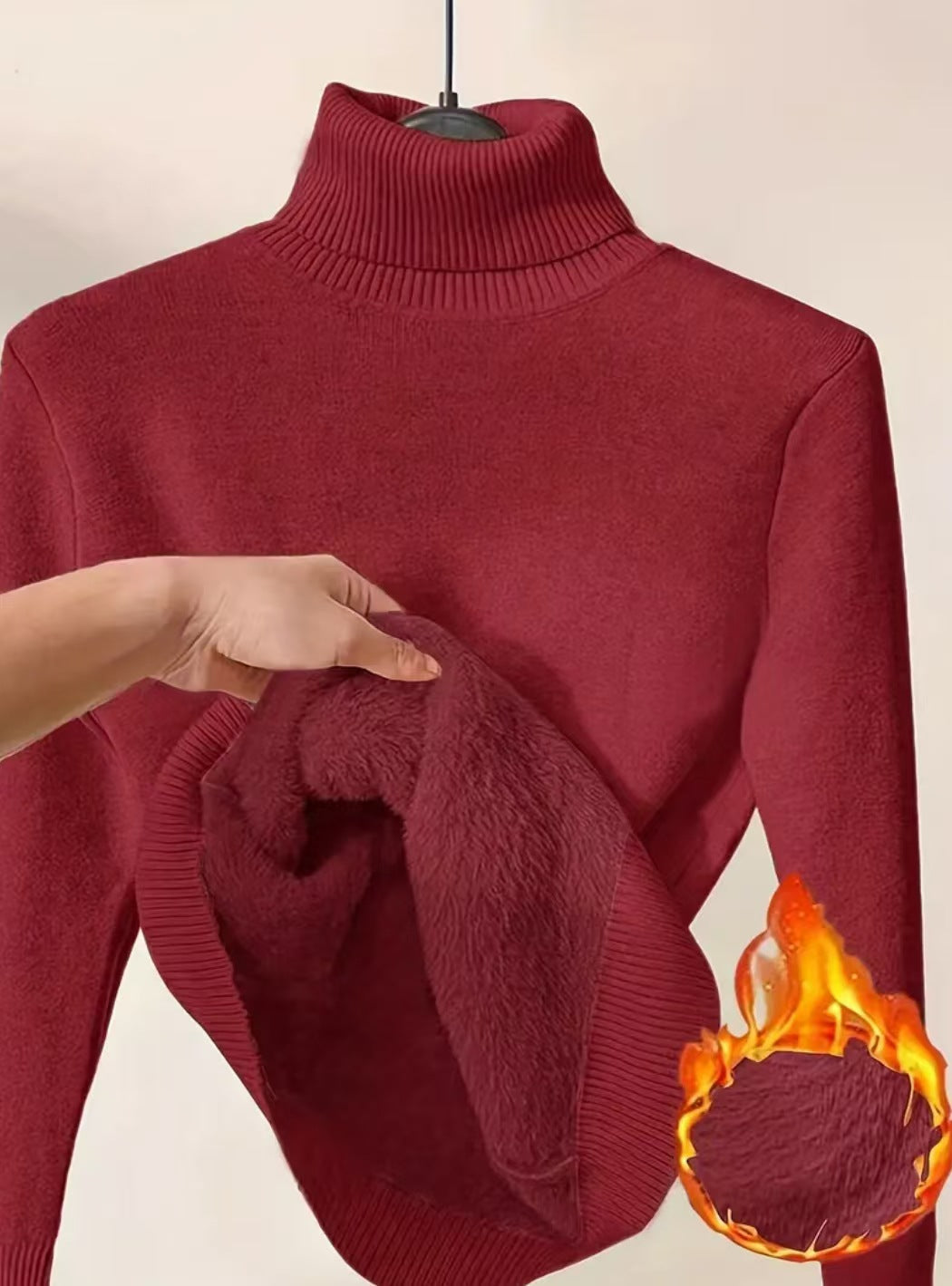 Women’s Fleece-Lined Turtleneck Sweater | Ultra-Warm Thick Knitted Pullover | Elegant Winter Thermal Knitwear | High-Sense Minimalist Slim Fit Sweater for Women