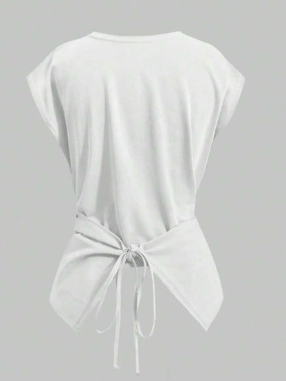 HOT SALE Women's Cap Sleeve Tie Back Cinched Waist Wrap Top