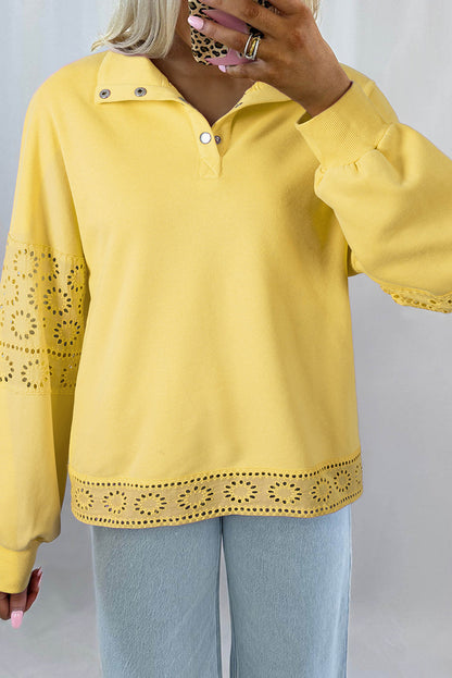 Threaded Pear Evangeline Embroidered Flower Buttons Pullover Sweatshirt