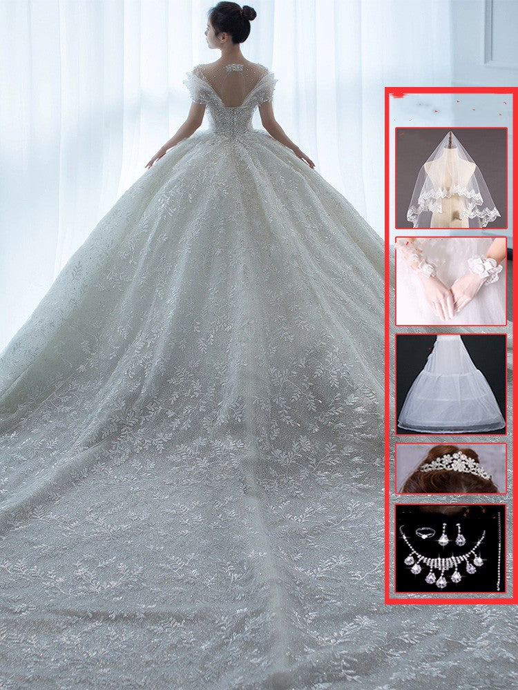Off-Shoulder French Main Wedding Dress | High-Sense Heavy Industry Embroidery Bridal Gown | Trendy Minimalist Luxury Cathedral Tail Wedding Dress | Luxury-Label Statuesque Princess Gown | 2026 High-Fashion Radiant Bridal Wear