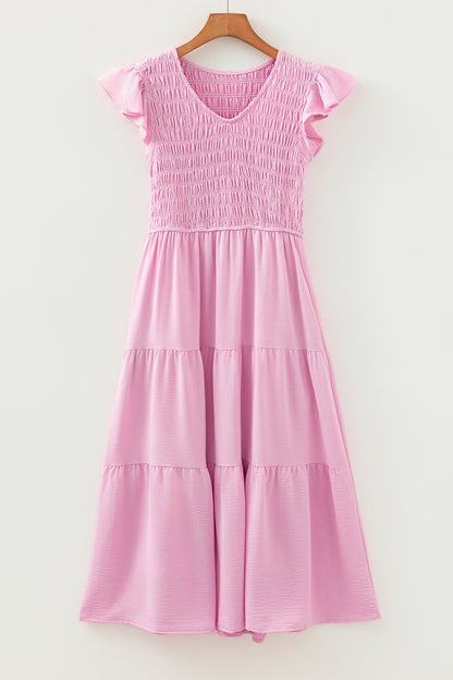 Threaded Pear Treasure Flare Tiered Midi Dress