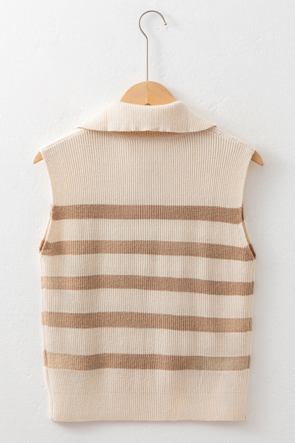 Threaded Pear Everly Stripe Ribbed Half Zip Collared Sweater Vest