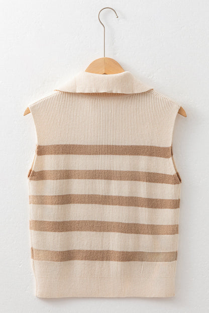 Threaded Pear Everly Stripe Ribbed Half Zip Collared Sweater Vest